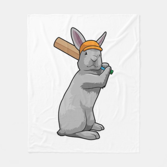 Rabbit at Cricket with Cricket bat Fleece Blanket (Front)