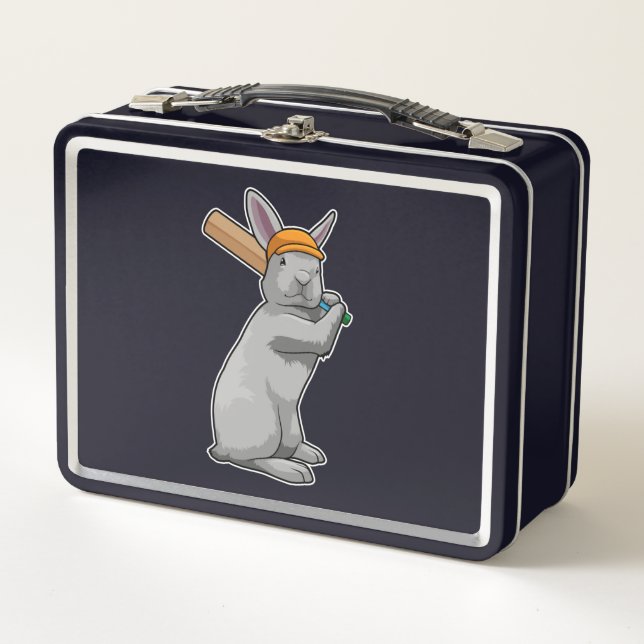Rabbit at Cricket with Cricket bat Metal Lunch Box (Front)