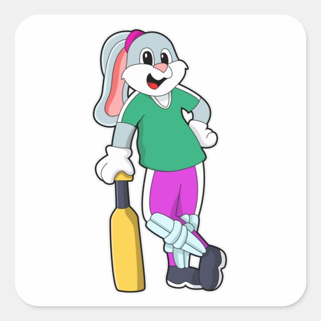 Rabbit at Cricket with Cricket bat Square Sticker (Front)