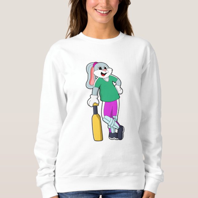 Rabbit at Cricket with Cricket bat Sweatshirt (Front)