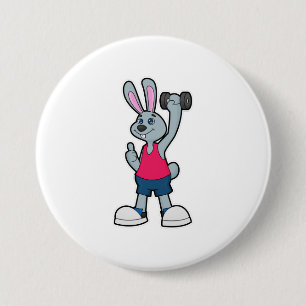 Rabbit at Fitness with Dumbbell 3 Inch Round Button