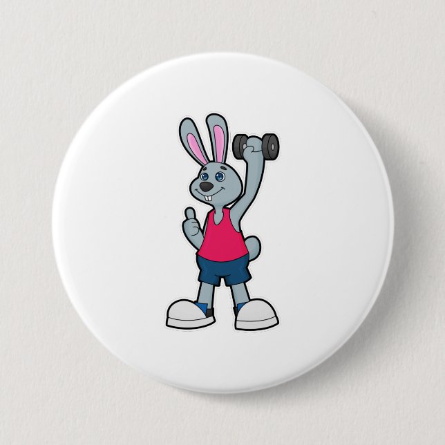 Rabbit at Fitness with Dumbbell 3 Inch Round Button (Front)