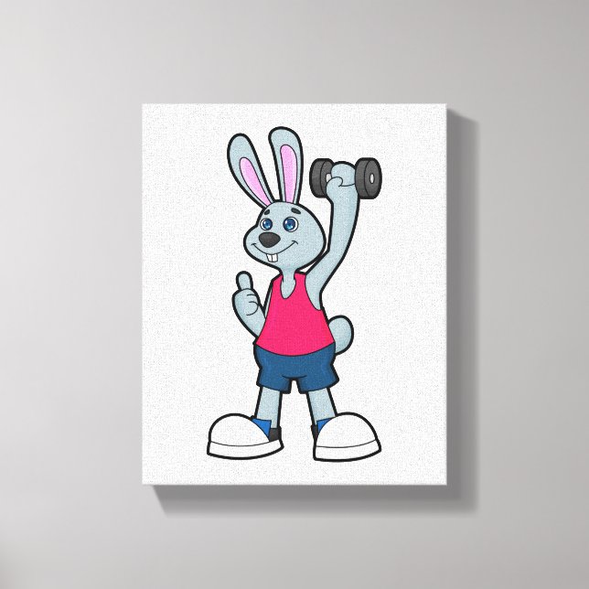Rabbit at Fitness with Dumbbell Canvas Print (Front)