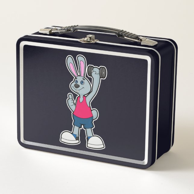 Rabbit at Fitness with Dumbbell Metal Lunch Box (Front)
