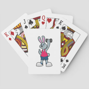 Rabbit at Fitness with Dumbbell Playing Cards