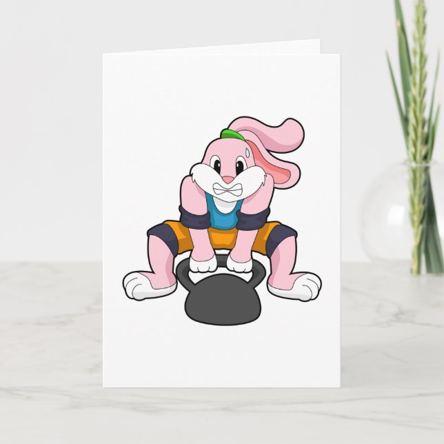 Rabbit at Fitness with Dumbbell.PNG Card (Front)
