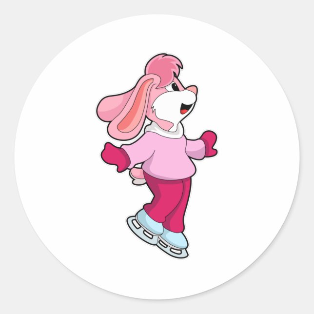 Rabbit at Ice skating with Ice skates Classic Round Sticker (Front)