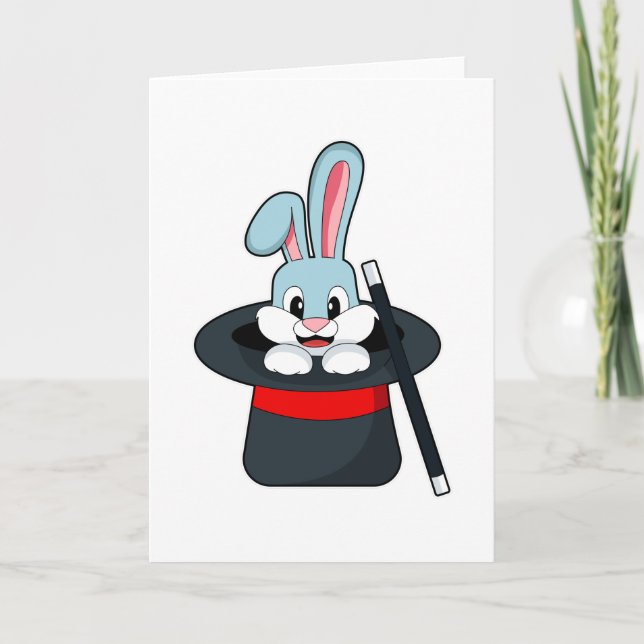 Rabbit at Magic with Wand & Hat Card (Front)