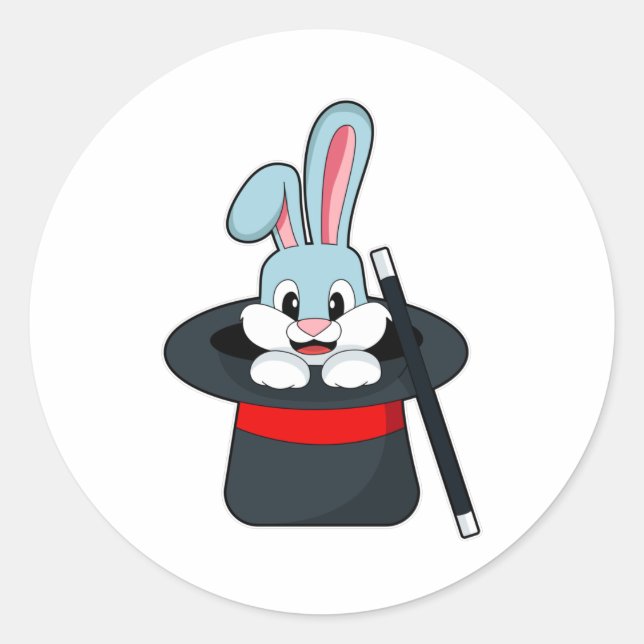 Rabbit at Magic with Wand & Hat Classic Round Sticker (Front)