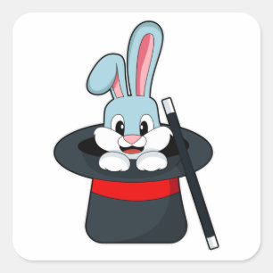 Rabbit at Magic with Wand & Hat Square Sticker