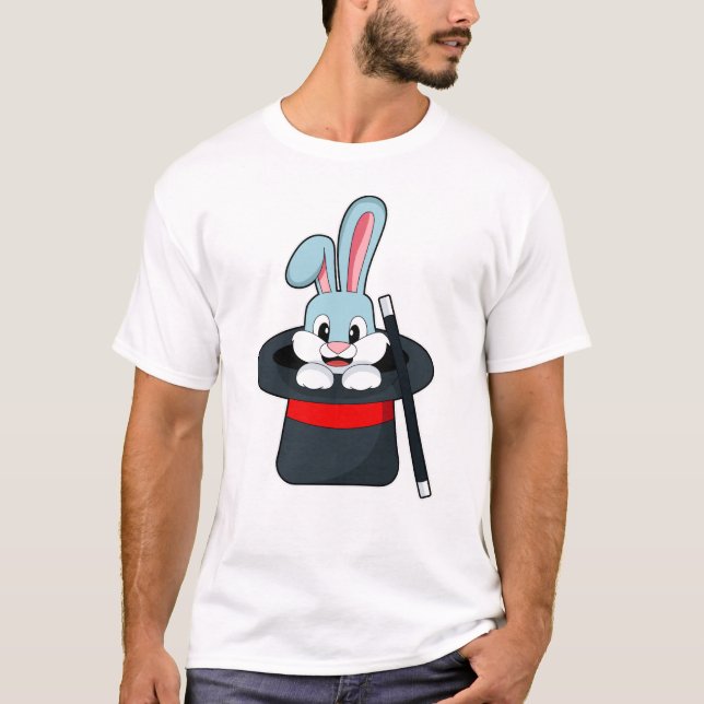 Rabbit at Magic with Wand & Hat T-Shirt (Front)