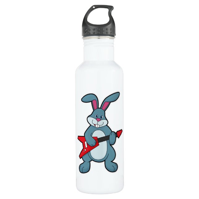 Rabbit at Music with Guitar 710 Ml Water Bottle (Front)