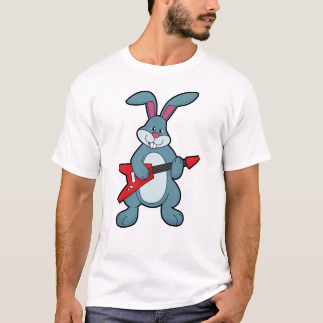 Rabbit at Music with Guitar T-Shirt (Front)