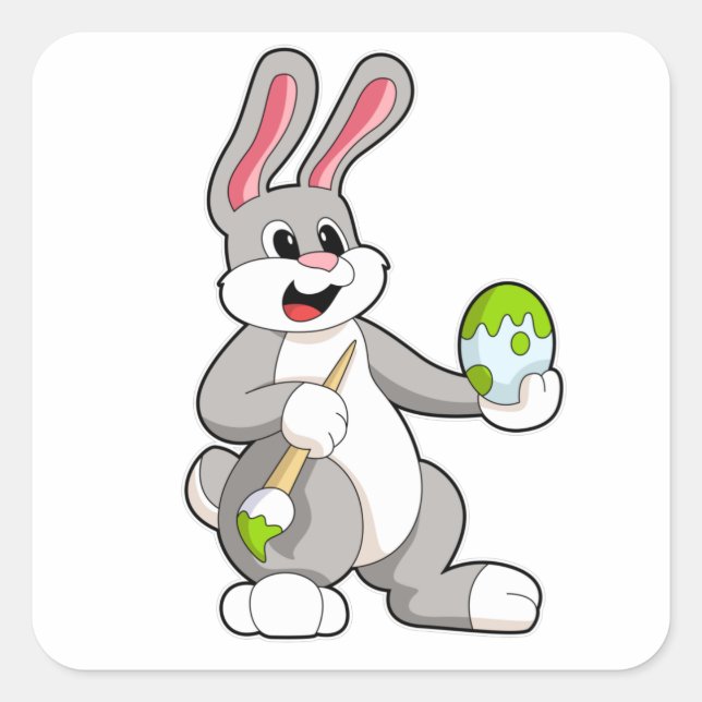 Rabbit at Painting with Egg Square Sticker (Front)