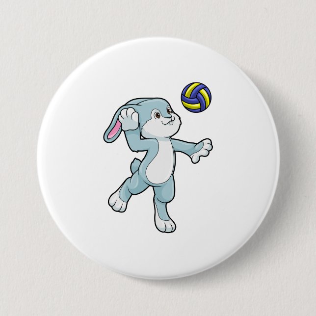 Rabbit at Sports with Volleyball 3 Inch Round Button (Front)