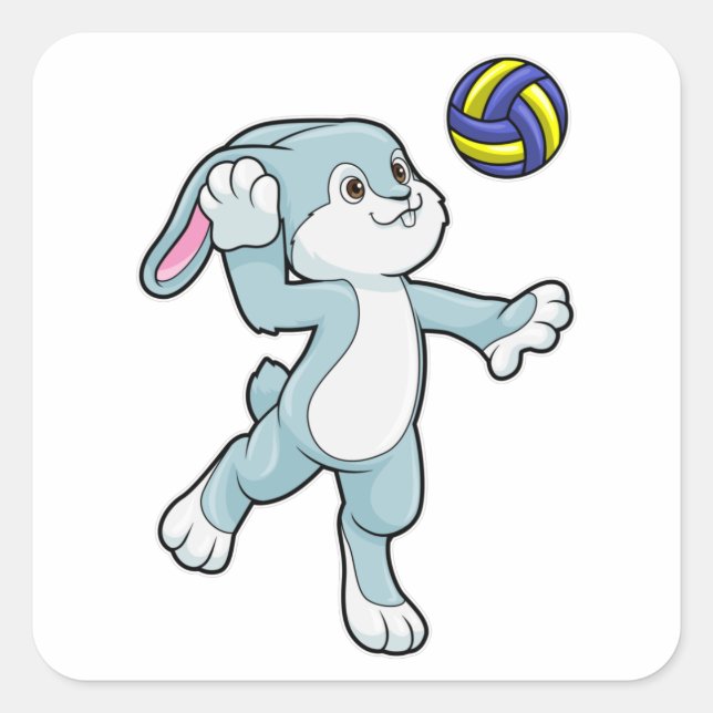 Rabbit at Sports with Volleyball Square Sticker (Front)