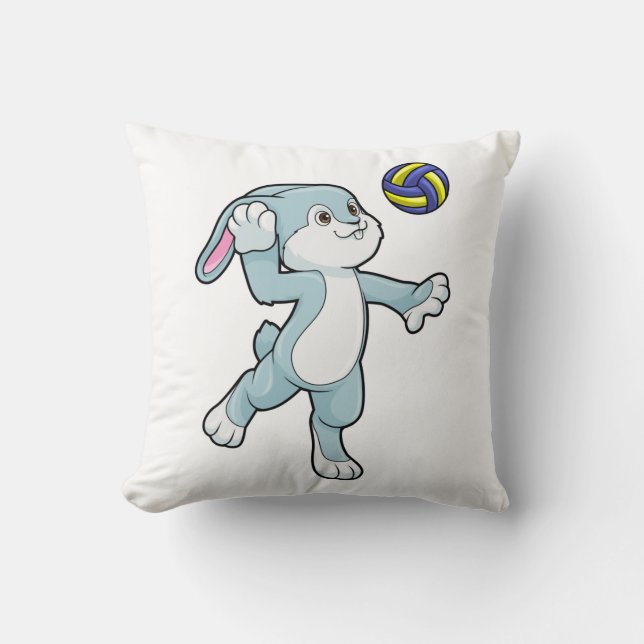 Rabbit at Sports with Volleyball Throw Pillow (Front)