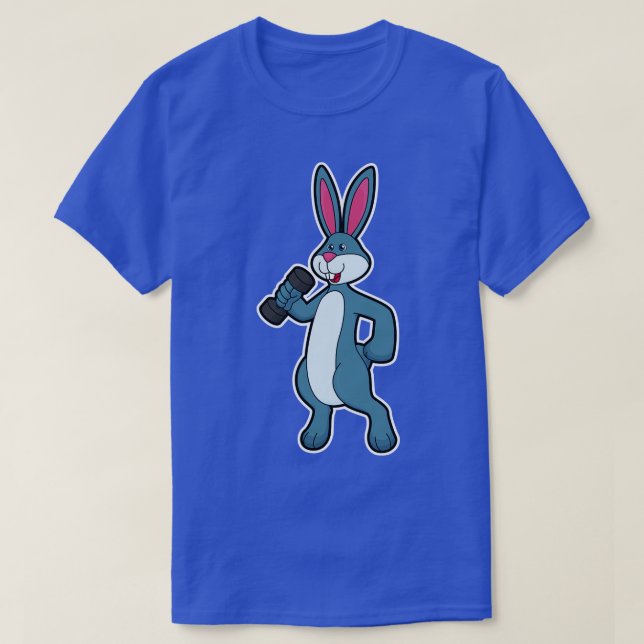 Rabbit at Strength training with Dumbbell T-Shirt (Design Front)