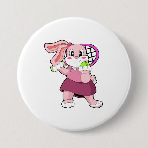 Rabbit at Tennis with Tennis racket 3 Inch Round Button