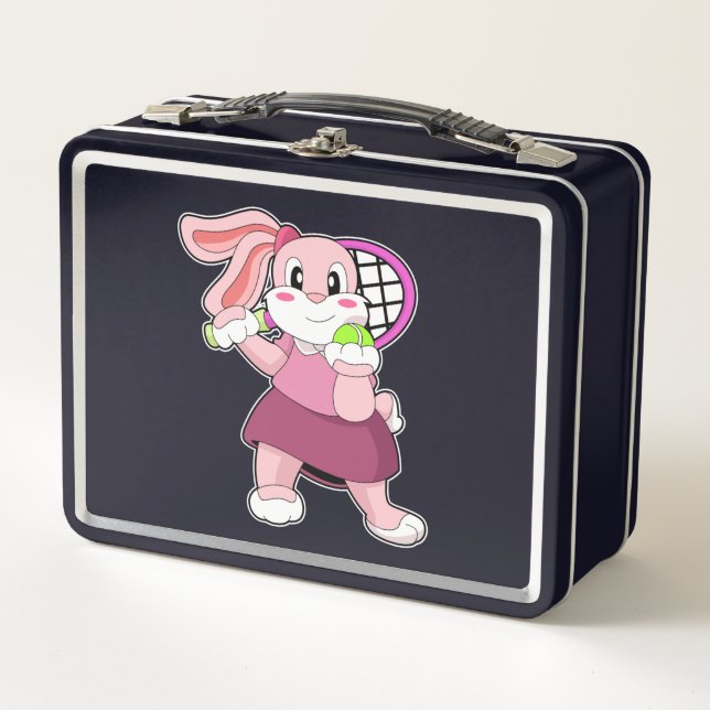 Rabbit at Tennis with Tennis racket Metal Lunch Box (Front)
