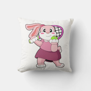 Rabbit at Tennis with Tennis racket Throw Pillow