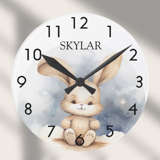 Rabbit baby beige blue sky nursery round clock (Creator Uploaded)