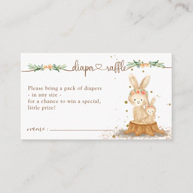 Rabbit Baby Shower New Mommy Diaper Raffle Enclosure Card (Front)
