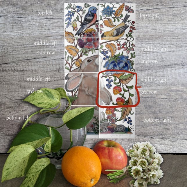 Rabbit Bird Jacobean Floral Carreau Mural 8pc R Li (Créateur téléchargé)