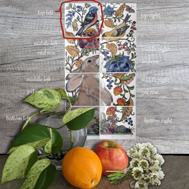 Rabbit Bird Jacobean Floral Tile Mural 8pc L Row 1 (Creator Uploaded)