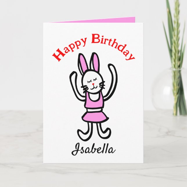 Rabbit Birthday Card with Personalization (Front)