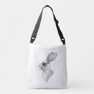Rabbit. Black and white watercolor Crossbody Bag