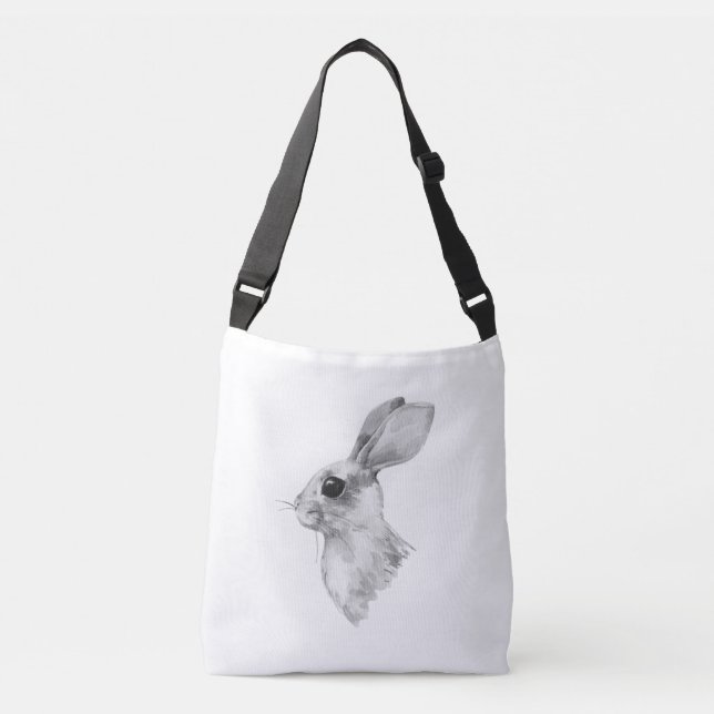 Rabbit. Black and white watercolor Crossbody Bag (Front)