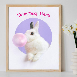 Rabbit Blowing Bubble Gum Bubble, Message or Name Poster