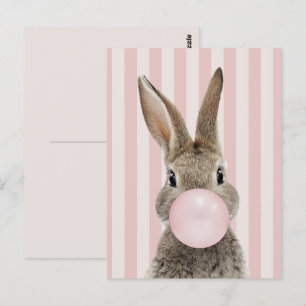 Rabbit blowing bubble gum candy cane stripes postcard