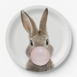 Rabbit Blowing Pink Bubble gum   Paper Plate