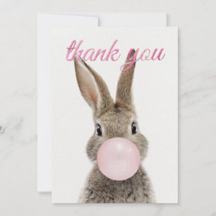 Rabbit Blowing Pink Bubble gum Thank you Invitation