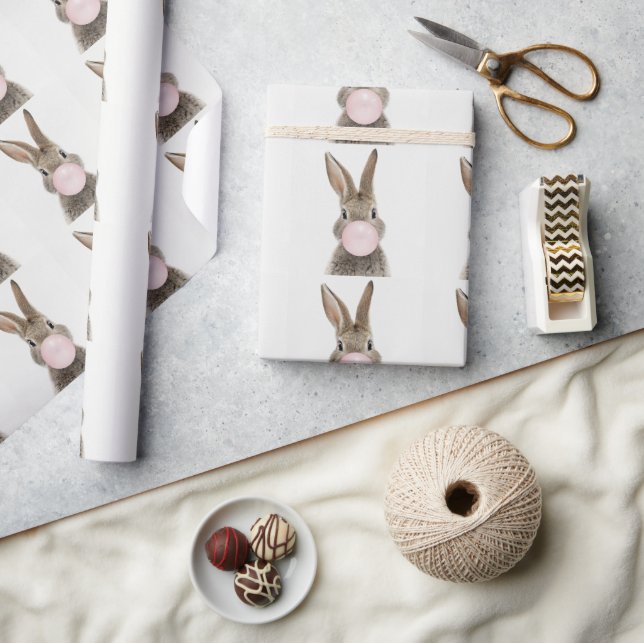 Rabbit Blowing Pink Bubble gum   Wrapping Paper (Crafts)