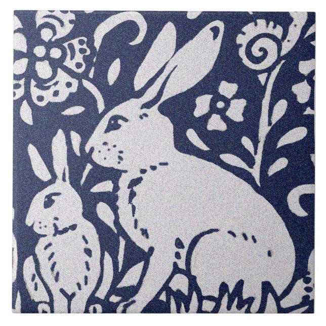 Rabbit Blue Grey Granite Stone Woodland Animal Art Tile (Front)