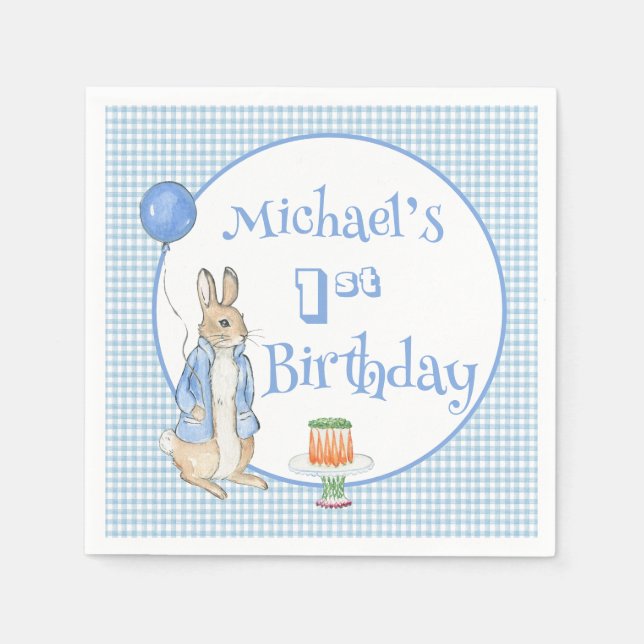 Rabbit Blue One First  Birthday Party Napkin (Front)