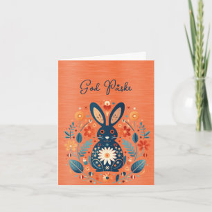 Rabbit Blue Orange God Påske Card