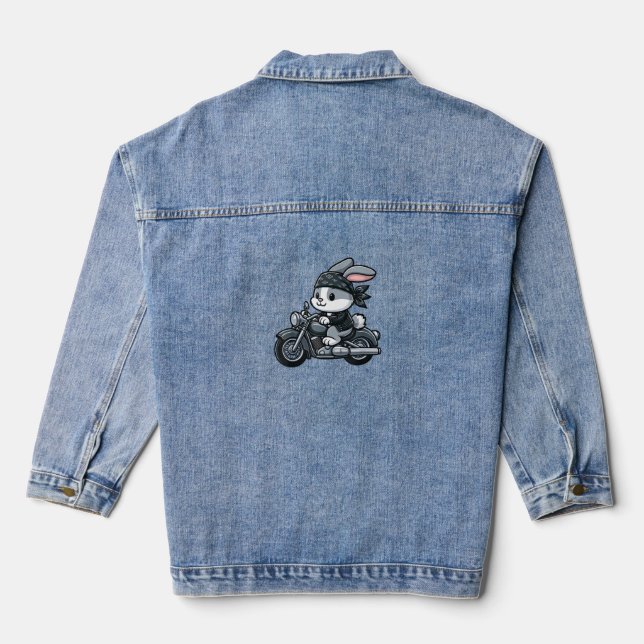 Rabbit Boba Tea Bubble Tea Kawaii Theme Cute Rabbi Denim Jacket (Back)