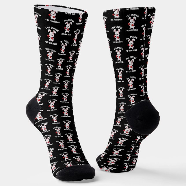 Rabbit Boxing Tall Enough for Your Shins Funny Socks (Angled)