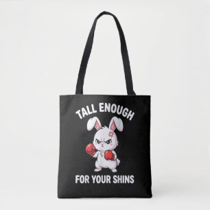 Rabbit Boxing Tall Enough for Your Shins Funny Tote Bag