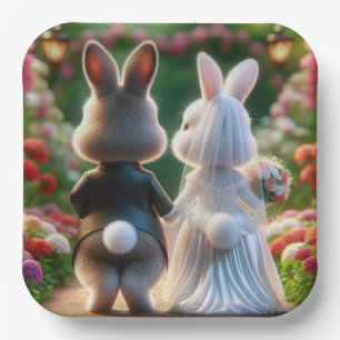 Rabbit Bride and Groom Paper Plate