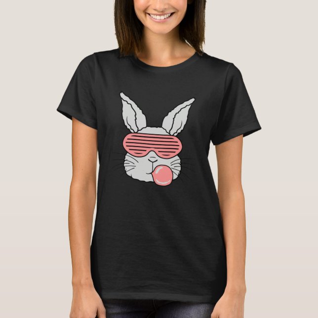 Rabbit Bubble Gum Chewing Easter Bunny Cool Pink S T-Shirt (Front)