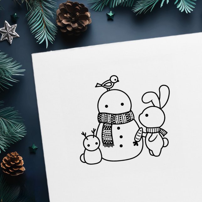Rabbit Building Snowman Self-inking Stamp (Creator Uploaded)