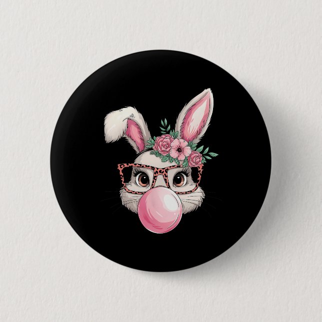 Rabbit Bunny Blowing Bubble Easter Day Cute Women  2 Inch Round Button (Front)