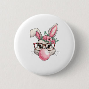 Rabbit Bunny Blowing Bubble Easter Day Cute Women 2 Inch Round Button
