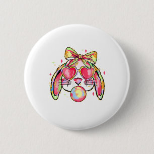 Rabbit Bunny Blowing Bubble Gum Easter Day Coquett 2 Inch Round Button