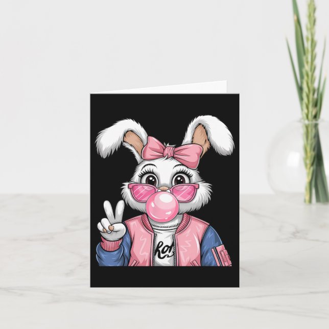 Rabbit Bunny Blowing Bubble Gum Easter Day Coquett Card (Front)